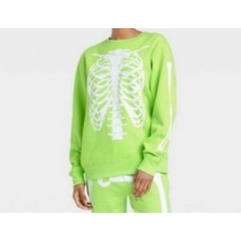 Mighty Fine Neon Green Skeleton Sweatshirt Size Small Glow Halloween